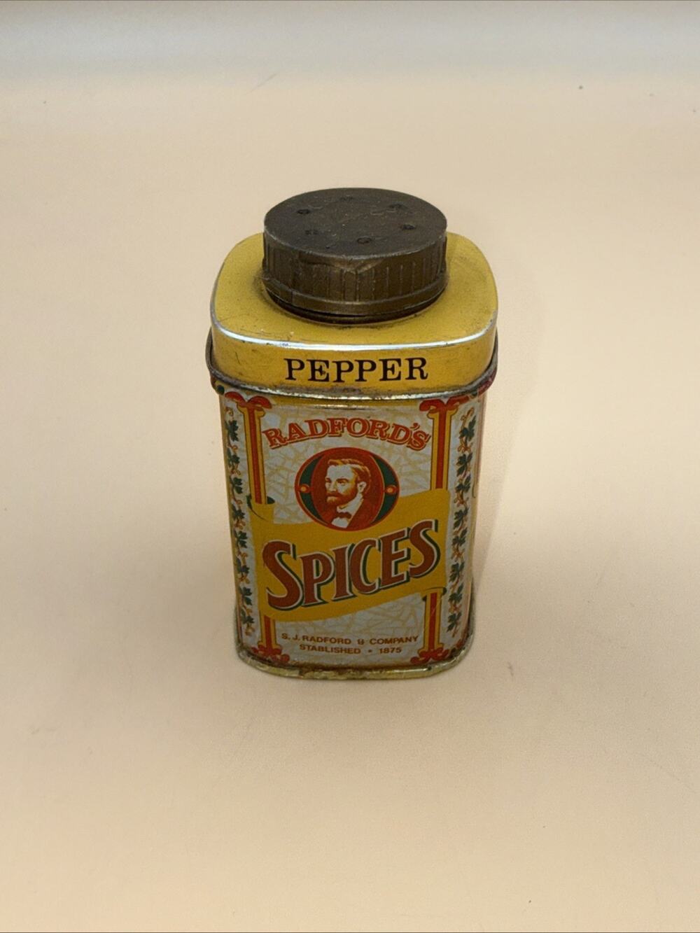 Vintage Old English Tin Pepper Shaker Radfords & Steamship Spice Tins